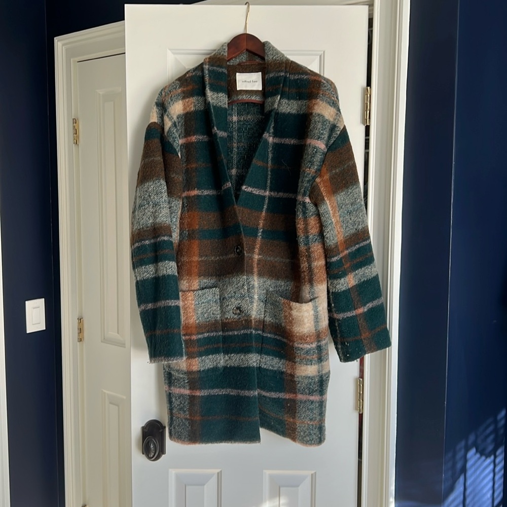 Wilfred Teal Green and Brown Plaid Pea Coat